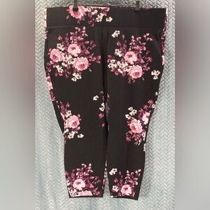 Torrid Black Capris with Pink Floral Design